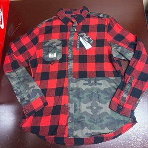 Reason Mens Red Black Check Spread Collared Long Sleeve Button Down Shirt Sz XL